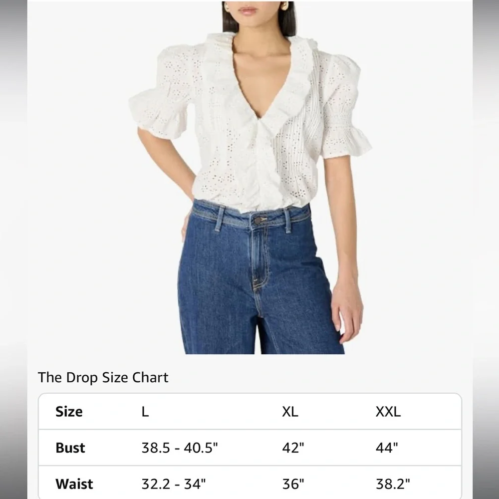 🆕 The Drop ‘Lenai’ 100% Cotton Pintuck Eyelet Blouse in Ivory XL - Picture 9 of 9